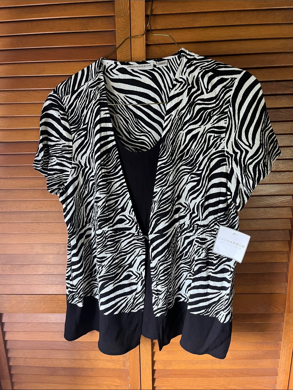 Coldwater Creek Black & White Zebra Print Short Sleeve Top Size XL NWT